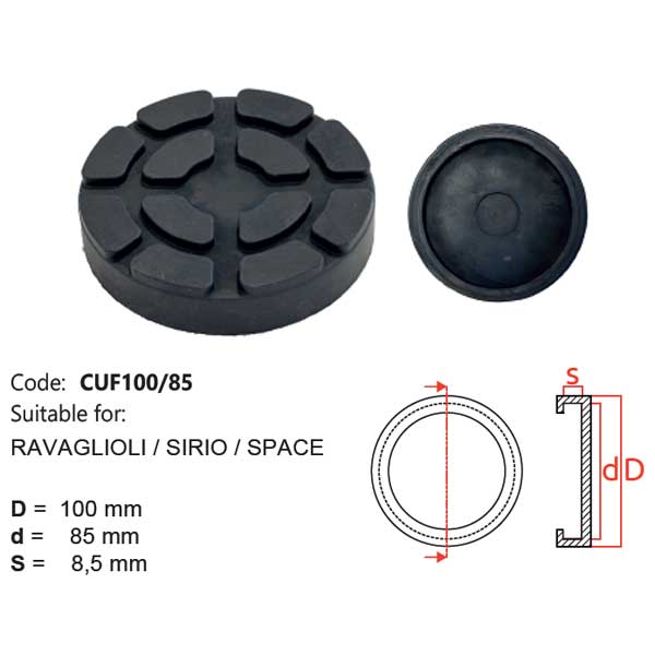 Tampone a cuffia - CUF100/85 - Per sollevatori modello: RAVAGLIOLI, SIRIO, SPACE Tampone a cuffia - CUF100/85 - Per sollevatori modello: RAVAGLIOLI, SIRIO, SPACE